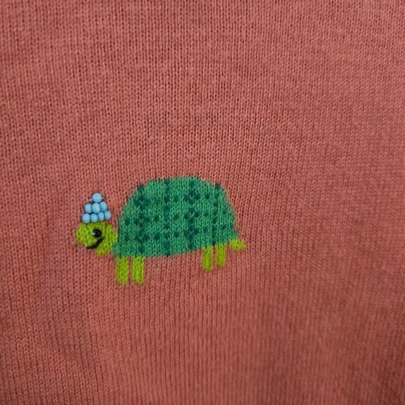 Talbots Pink Intarsia Knit Beaded Turtle Novelty Sweater Size Mp - Picture 4 of 6
